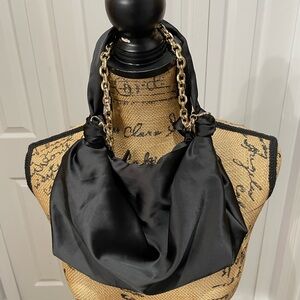 Elegant Black Satin Shoulder Bag with Chain Handle